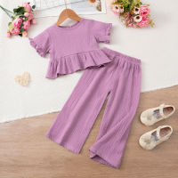 SoftCharm – Elegant & Comfortabel – Meisjes Set met Ruffle Top en Lange Broek Paars / 120 (5–6 jaar) | Educatief Speelgoed