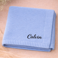 Personalized Baby Blanket – Zacht & Uniek – Katoenen Gepersonaliseerd Geborduurde Deken Blauw / Zwart | Educatief Speelgoed