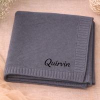 Personalized Baby Blanket – Zacht & Uniek – Katoenen Gepersonaliseerd Geborduurde Deken Grijs / Zwart | Educatief Speelgoed