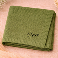 Personalized Baby Blanket – Zacht & Uniek – Katoenen Gepersonaliseerd Geborduurde Deken Groene bonen / Zwart | Educatief Speelgoed
