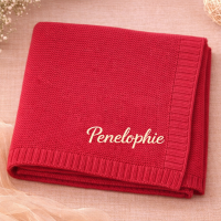Personalized Baby Blanket – Zacht & Uniek – Katoenen Gepersonaliseerd Geborduurde Deken Rood / Wit | Educatief Speelgoed