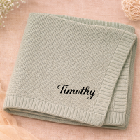 Personalized Baby Blanket – Zacht & Uniek – Katoenen Gepersonaliseerd Geborduurde Deken Olijfgroen / Zwart | Educatief Speelgoed