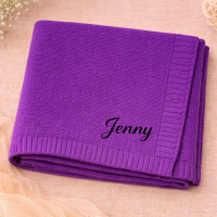 Personalized Baby Blanket – Zacht & Uniek – Katoenen Gepersonaliseerd Geborduurde Deken Paars / Zwart | Educatief Speelgoed