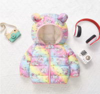 Mini Fashion™   Polyester winterjas met Capuchon Regenboog Pastel   Eenhoornpatroon / 80 (9 12 maanden) | Educatief Speelgoed