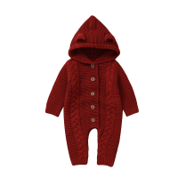 SoftKnit – Warm & Schattig – Gebreid Baby Jumpsuit met Capuchon Rood / 70 (3–6 maanden) | Educatief Speelgoed
