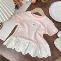 Polo Premium – Zacht & Schattig – T shirt met Kanten Rand Roze / 130 (6–7 jaar) | Educatief Speelgoed