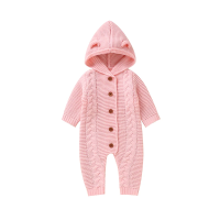 SoftKnit – Warm & Schattig – Gebreid Baby Jumpsuit met Capuchon Roze / 80 (6–12 maanden) | Educatief Speelgoed