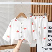 Mini Fashion™   Luchtig Materiaal   Linnen Kleding Set Wit   Aarbeien / 80 (9 12 maanden) | Educatief Speelgoed