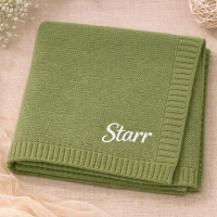 Personalized Baby Blanket – Zacht & Uniek – Katoenen Gepersonaliseerd Geborduurde Deken Groene bonen / Wit | Educatief Speelgoed