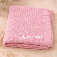 Personalized Baby Blanket – Zacht & Uniek – Katoenen Gepersonaliseerd Geborduurde Deken Roze / Wit | Educatief Speelgoed