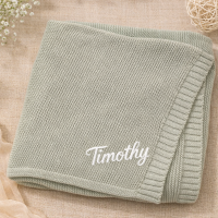 Personalized Baby Blanket – Zacht & Uniek – Katoenen Gepersonaliseerd Geborduurde Deken Olijfgroen / Wit | Educatief Speelgoed