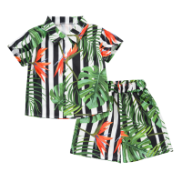 Mini Fashion™   Fris & Vrolijk   Bloemen Jongens Setje Gestreept Tropisch Groen / 110 (3 4 Jaar) | Educatief Speelgoed