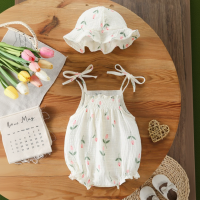 LittleBlossom – Zomers Comfort & Stijlvol – Baby Sling Bodysuit met Hoed Tulp / 90 (12–18 maanden) | Educatief Speelgoed