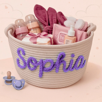 CuddleBasket – Schattig & Persoonlijk – Gepersonaliseerde Luiermand M (24x18cm) / Licht paars | Educatief Speelgoed