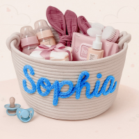 CuddleBasket – Schattig & Persoonlijk – Gepersonaliseerde Luiermand M (24x18cm) / Baby blauw | Educatief Speelgoed