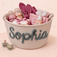 CuddleBasket – Schattig & Persoonlijk – Gepersonaliseerde Luiermand L (30x18cm) / Grijs | Educatief Speelgoed