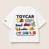 PlayCars – Dagelijkse kleding & Zacht – Kinderkleding Met Auto Print Wit / 120 (5–6 jaar) | Educatief Speelgoed