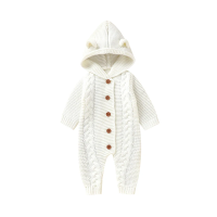 SoftKnit – Warm & Schattig – Gebreid Baby Jumpsuit met Capuchon Wit / 100 (18–24 maanden) | Educatief Speelgoed