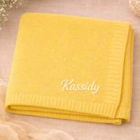 Personalized Baby Blanket – Zacht & Uniek – Katoenen Gepersonaliseerd Geborduurde Deken Geel / Wit | Educatief Speelgoed