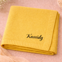 Personalized Baby Blanket – Zacht & Uniek – Katoenen Gepersonaliseerd Geborduurde Deken Geel / Zwart | Educatief Speelgoed