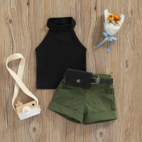 MiniFashionista – Elegant & Trends – Meisjes Set met Top, Short en Heuptasje Zwart / 120 (3–4 jaar) | Educatief Speelgoed