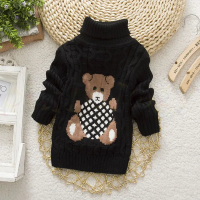 Mini Fashion™   Kabeltrui met rolkraag Zwart met beer / Maat 110 (5 6 jaar) | Educatief Speelgoed