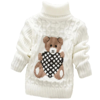 Mini Fashion™   Kabeltrui met rolkraag Wit met beer / Maat 110 (5 6 jaar) | Educatief Speelgoed