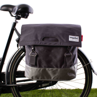 Dubbele fietstas 40L Recycled   Groen/Grijs