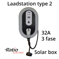 Solar Box 32A 3 fase met 5 meter vaste laadkabel type 2   Tesla button