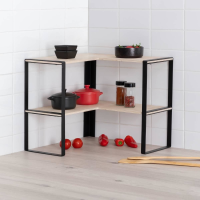 5Five Keuken Hoekrek 2 laags   Metaal en Hout   Zwart   40x40x35cm