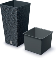 Prosperplast Furu Square Hoge Bloempot   Antraciet   29x29 cm   Met binnenpot