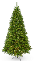 Akron Hinged verlichte kunstkerstboom   183 cm   Groen   Diameter 99 cm   684 tips   300 ledlampjes (warm wit)   Metalen voet
