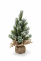 Alpha Frost tafelkerstboom   30 cm   Groen geflockt   Diameter 15 cm   28 tips   Besneeuwd/Frosted   Jute zak