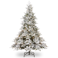 Andorra Flocked kunstkerstboom   213 cm   groen   Diameter 149 cm   2.329 Tips   400 ledlampjes   besneeuwd   metalen voet