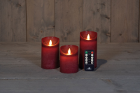 Anna's Collection   Ledkaarsen bordeaux   set van 3 stuks   diverse groottes   met afstandsbediening