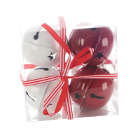 Set van 4 kerstbelletjes   Diameter 6cm   rood & wit