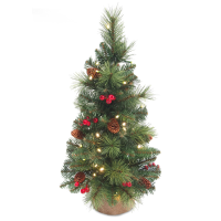 Everyday Miniature Pine cone & Berry tree verlichte tafelkerstboom   81 cm   Groen   Diameter 46 cm   100 tips   50 ledlampjes (warm wit)   Gedecoreerd   Jute zak