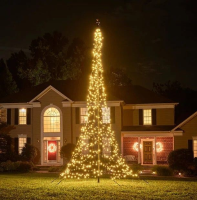 Fairybell vlaggenmast kerstboom   600 cm   900 warm witte ledlampjes   inclusief vlaggenmast