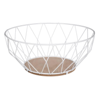 5Five Fruitmand Rhombus   D28 cm   Metaal Wit met Hout
