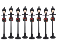 Lemax   'Gas Lantern Street Lamp'   Set van 8 stuks   Verlicht accessoire   Exclusief adapter (werkt ook op batterijen)