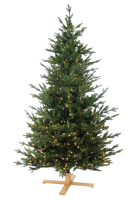 Göteborg verlichte kunstkerstboom   228 cm   Donkergroen   Diameter 137 cm   3059 tips   600 ledlampjes (warm wit)   Houten voet