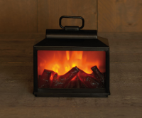 Lantaarn met haard   zwart   L18 x B9 x H16 cm   ledverlichting met vlameffect   met timer   werkt op batterijen