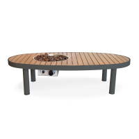 Happy Cocooning Riviera 140 Vuurtafel   140x74cm   Smokey Anthracite   Ovaal Aluminium & Acacia