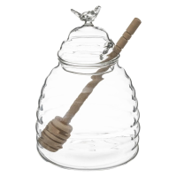Secret de Gourmet Glazen Honingpot met Eikenhouten Lepel   400 ml   Transparant