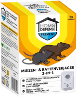 Home Defense Muizenverjager & Rattenverjager 3 in 1   220m²   Ultrasoon & Elektromagnetisch   Pesticidevrij