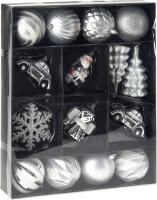 Christmas Decoration set van 20 plastic kerstornamenten   zilver