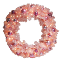 Practo Home verlichte kerstkrans   roze   Diameter 80 cm   90 warm witte ledlampjes   met kerstballen