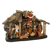 LED Kerststal met 11 Figuurtjes   3 LED lampjes   Hoogte 18 cm   Warm Wit Licht   Werkt op batterijen (2 x LR44)