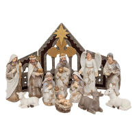 Feeric Lights & Christmas Kerststal – 25 cm – Met 11 figuren – MDF & polyresin – Klassieke kerstdecoratie