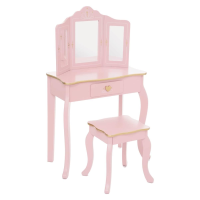 Atmosphera roze kaptafel voor kinderen   Make up tafel inclusief krukje met 3 spiegels   Met gouden afwerking